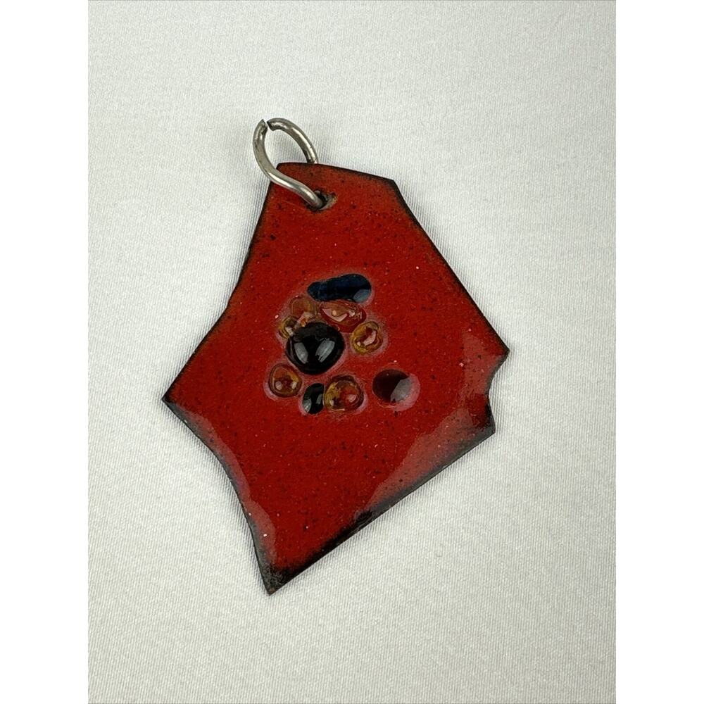 Artist Handmade Red Enamel Gloss Jewels Forged Metal Abstract‎ Pendant